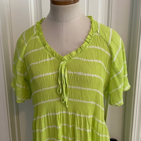 NEW Chloe + Rene Small Bright Green Stripe Dress Sundress ~ Beach Summer Casual - Picture 4 of 10